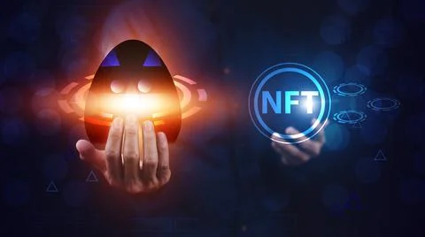 Businessman technology metaverse visual screen and NFT collection trade digit Stock Photos