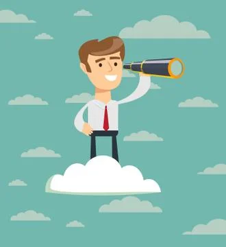 Businessman with telescope on cloud Stock Illustration