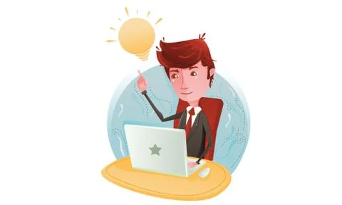Businessman Think On Computer Illustrazione stock