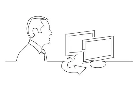 Businessman thinking about electronic documents sharing - continuous line dra Stock Illustration
