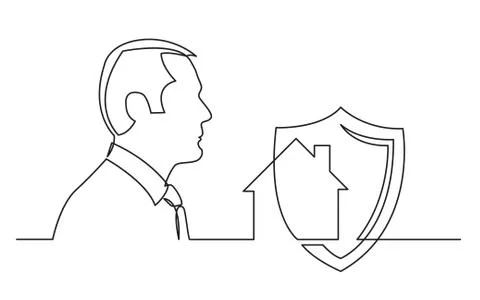 Businessman thinking about home security - continuous line drawing Illustrazione stock