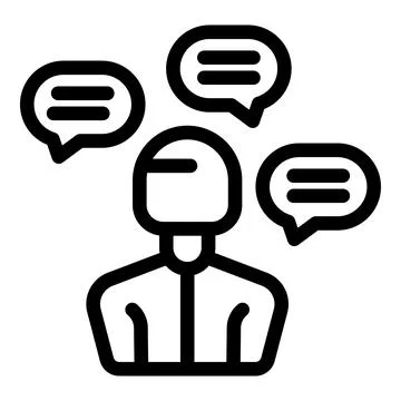 Businessman thinking about multiple chat bubbles, making a decision Stock Illustration