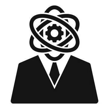 Businessman thinking about science with atom symbol and gear icon 스톡 일러스트