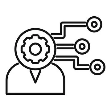 Businessman thinking about work flow process with gear icon in head Illustrazione stock