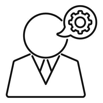 Businessman thinking about work process with gear icon in speech bubble イラスト素材