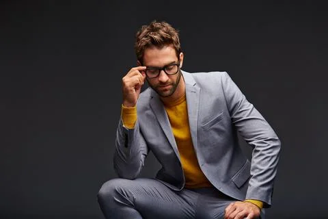 Businessman, thinking and vision in studio with glasses, eye health and pla.. Stock Photos
