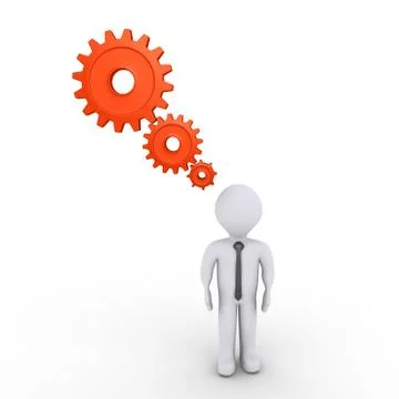 Businessman is thinking with cogwheels Stock Illustration