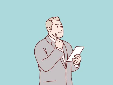 Businessman thinking idea to write into taking notes in paper simple Illustrazione stock