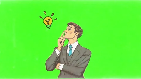 Businessman thinking with light bulb icon appearing above head in pop art Stock Footage 346124563