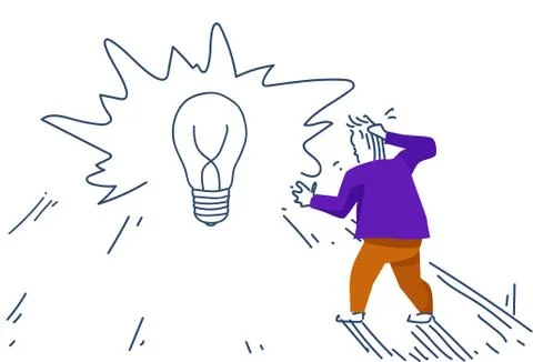 Businessman thinking new idea light lamp concept innovation strategy man colored Stock Illustration
