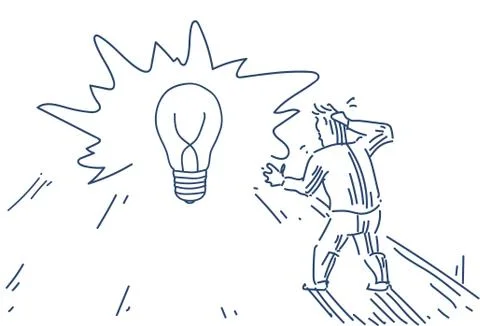 Businessman thinking new idea light lamp concept innovation strategy man Stock Illustration