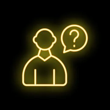 Businessman thinking with question mark neon sign on black background Illustrazione stock