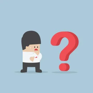 Businessman thinking while looking at question mark Stockillustratie