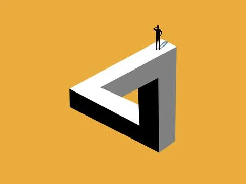 Businessman thinks about solving a problem on a Penrose triangle イラスト素材