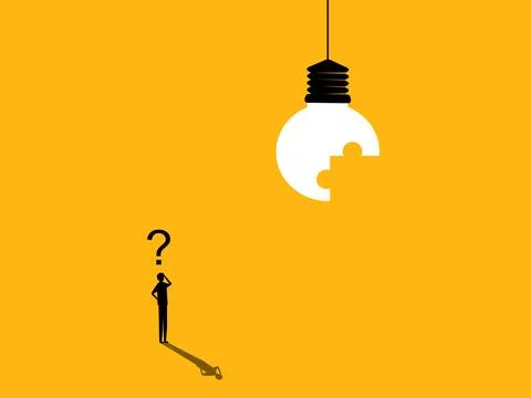 Businessman thinks of a solution to the light bulb problem Stock Illustration