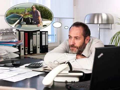 Businessman with thought bubble of the future Stock Photos