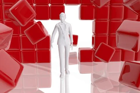 Businessman through wall Stock Illustration