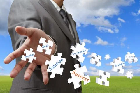 Businessman throw puzzles as concept Stock Illustration