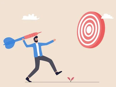 Businessman Throwing Arrow at Target: Aiming for Big Goals Stock Illustration