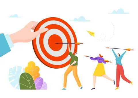 Businessman tiny character hold arrow business target, investment money Ilustração Stock