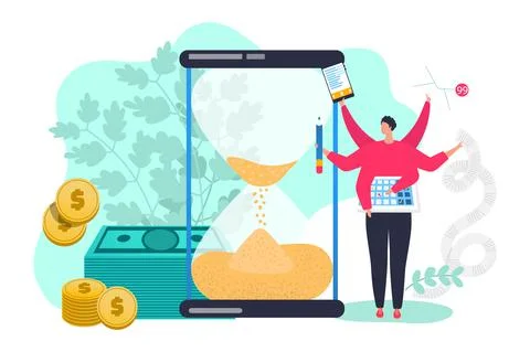 Businessman tiny character multitask skill time management, business office イラスト素材