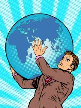 Businessman Titan Atlas holds the Earth Stock Illustration