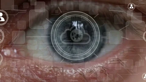 Businessman touch button cloud map communication network security eye Stock Footage 73746356