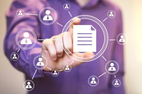 Businessman touch button file icon communication sign Stock Photos