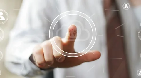 Businessman touch button interface cloud map communication icon Stock Footage 55515200