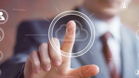 Businessman touch button interface cloud map communication sign Stock Footage 55517464