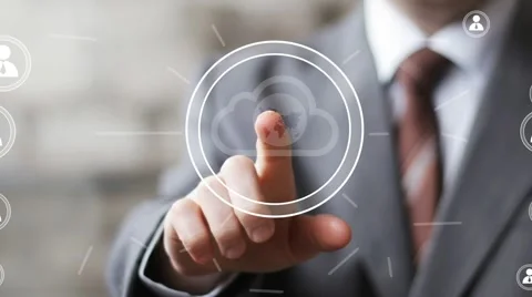 Businessman touch button interface cloud map web communication Stock Footage 55518414