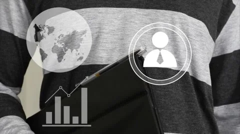 Businessman touch button interface communication web icon Stock Footage 51819922