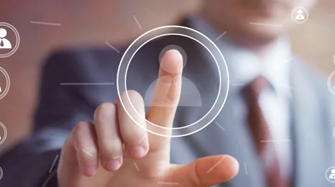 Businessman touch button interface communication online Stock Footage 53188878