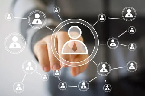 Businessman touch button interface communication Stock Photos