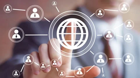 Businessman touch button interface icon map online Stock Footage 53617288