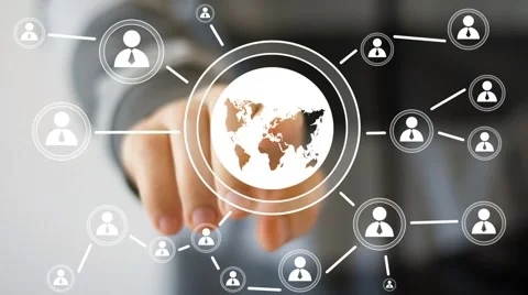 Businessman touch button interface map web icon Stock Footage 51698672