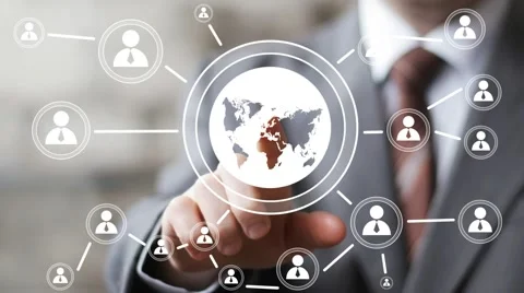 Businessman touch button interface map online icon Stock Footage 52463014