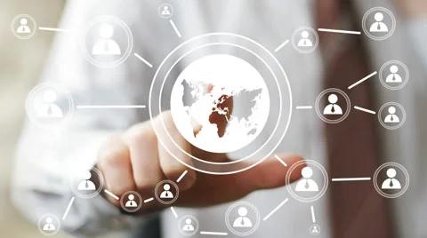 Businessman touch button interface map online Stock Footage 53192692