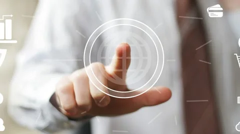 Businessman touch button interface map online set Stock Footage 56822179