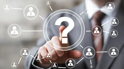 Businessman touch button interface question icon Stock Footage 53586233
