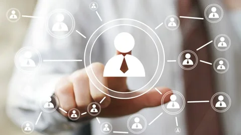 Businessman touch button interface web communication online icon Stock Footage 53476612