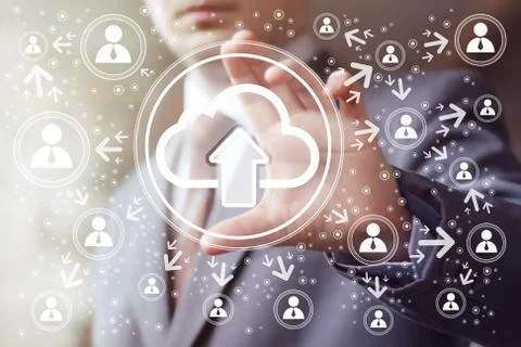Businessman touch button web upload cloud sign Stock Illustration
