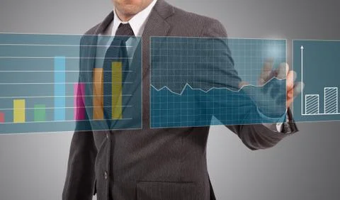 Businessman touch graphs Illustrazione stock