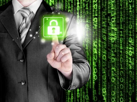Businessman touch lock on world map  background Stock Illustration