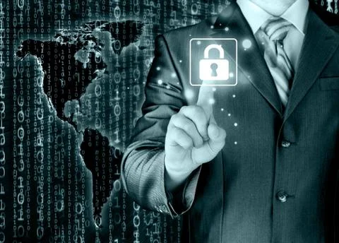 Businessman touch lock on world map  background Stock-Illustration