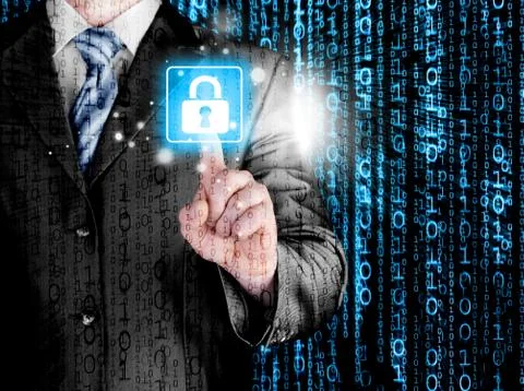 Businessman touch lock on world map  background Stock Illustration