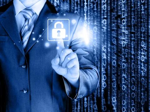 Businessman touch lock on world map  background Stock Illustration