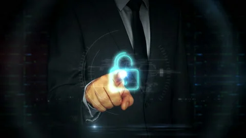 Businessman touch screen with cyber attack and skull hologram Stock Footage 113542858