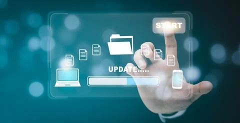 Businessman touch START with Update Software Computer Program Upgrade Busines Foto stock