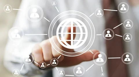 Businessman touch web button interface map online Stock Footage 53536322